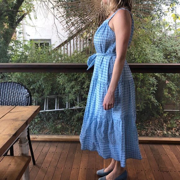 Tanya Taylor Savannah Crinkled Gingham Trapeze Dress Blue Medium - Picture 4 of 4